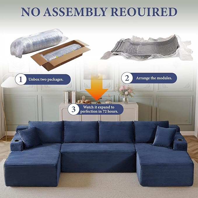 133" Sectional Couches for Living Room Cloud Couch Sofa with L-Shape Upholstered Boneless Couchs Modern Modular Sectional Couch with Chaise (Bule, 133" W+U Facing Chaise)
