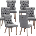 YeahFurn Grey Mid Century Modern Dining Chairs Set of 6, Linen Upholstered Kitchen & Dining Room Chairs with Nailhead Trim & Solid Wood Legs, Elegant Sillas De Comedor (Grey, 6 Pcs)