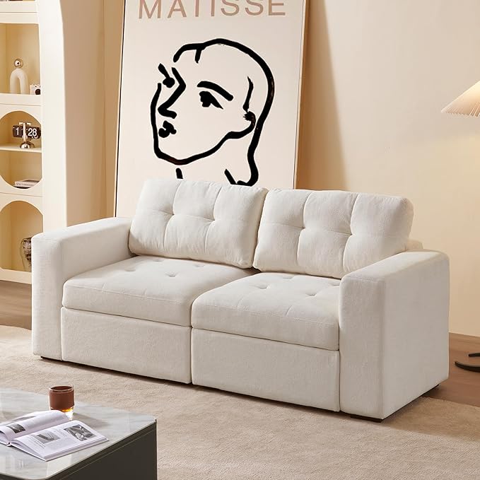 ORRD Modular Sectional Couch, Small Loveseat Sofa with Storage, 2 Seater Sofa Modular for Living Room, Office (Beige White)