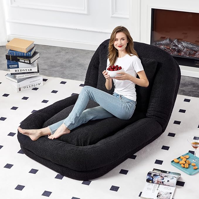 Trendy Black Folding Sofa Chair - Plush Lounge Chair with 5 Adjustable Positions for Ultimate Gaming, Meditation & Relaxation