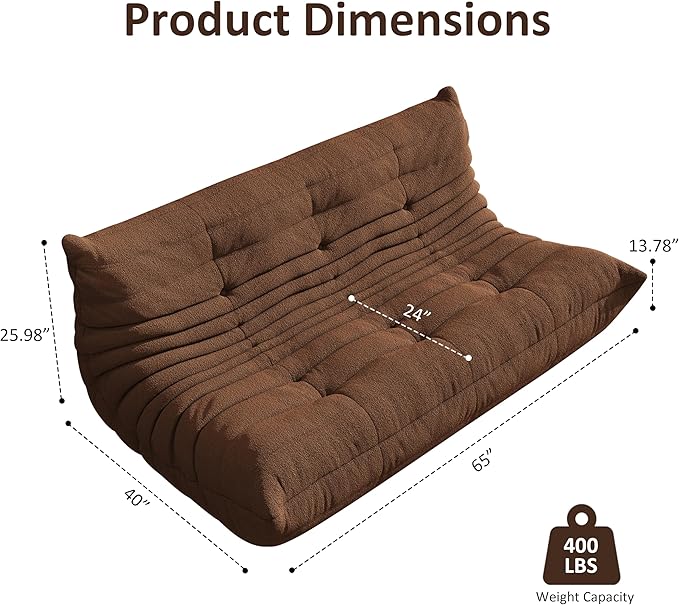 Bean Bag Chair, Oversized Bean Bag Chair for Living Room, Fireside Chair for Adults with Memory Foam Filled, Big Accent Lounge Floor Sofa for Reading, Relax, No Assembly Required. (Coffee 3-Seater)