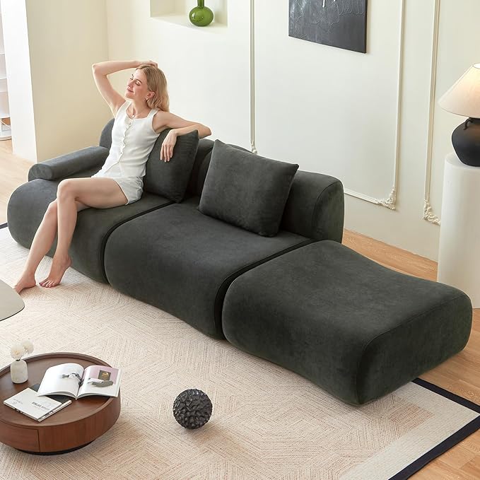 Cloud Couch Sectional,114"-Boneless Couch in a Box,Upholstered Couches for Living Room Bedroom with L-Shape Chaise,Modern Comfy Sofa-Cool Gray Couches,No Assembly Required