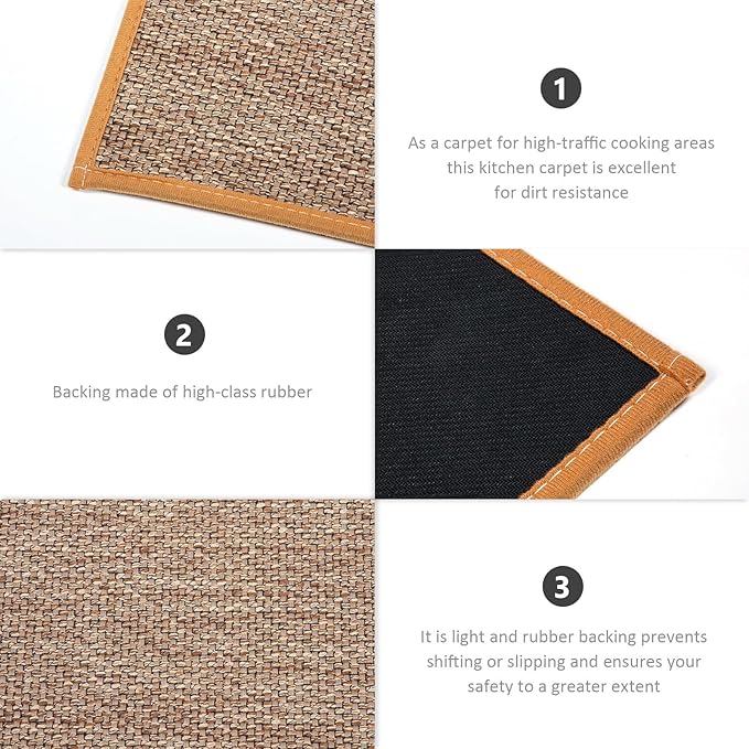 Anti-Skid Linen Kitchen Floor Mat with Rubber Backing Washable Brown Cushion Rug for Indoor Outdoor Entryway Non-Slip Patio Floor Pad for Bathroom Kitchen and Wet Areas