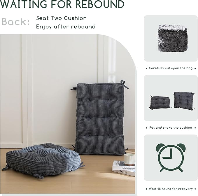 HIGOGOGO Rocking Chair Cushions with Corduroy Cover (Without Chair), 46 x 18 Inch Supportive Cushion, Overstuffed Chair Cushion,Dark Grey