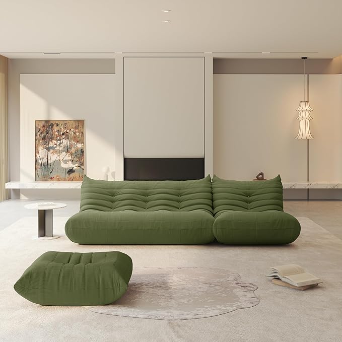 Bean Bag Chair for Adults, Fireside Chair Lazy Floor Sofa, Modern Corduroy Fabric Caterpillar Sofa Couch, Armless Foam Lounger Tatami Recliner Bean Bag Couch for Living Room Bedroom Dorm Office