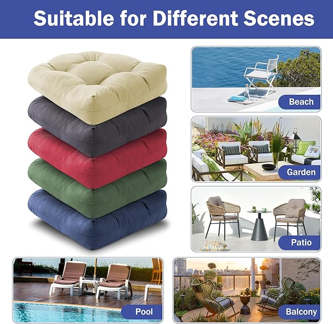 IPYNBAP Outdoor Chair Cushions Set of 2, Patio Chair Cushions with Ties, 19x19+5” Tufted Outdoor Seat Cushions, Waterproof Patio Furniture Cushions, Outdoor Dining Chair Pads, Beige