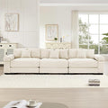 KEIKI 130" Oversized Corduroy Modular Cloud Sectional Sofa with High-Density Foam Cushions, Extra-Thick Armrest, Upholstered Modern 3-Seater Fluffy Corner Couch with 9 Pillow, for Living Room, Beige
