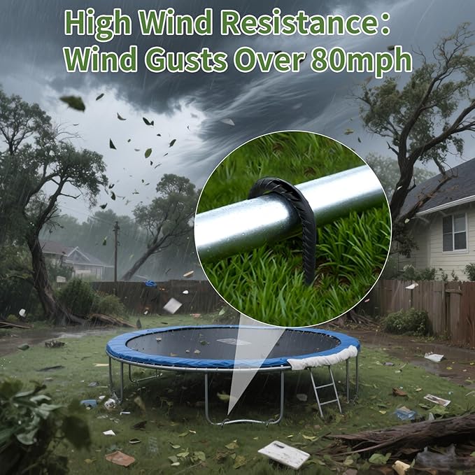 OK5STAR 12 Inch U Shaped Trampoline Stakes 8 Pack, 5/16" Diameter Heavy Duty Steel Wind Resistant Rebar Stakes, Black E-Coated Anti-Rust Ground Stakes for Trampoline, Swing Set, Bounce House Safety