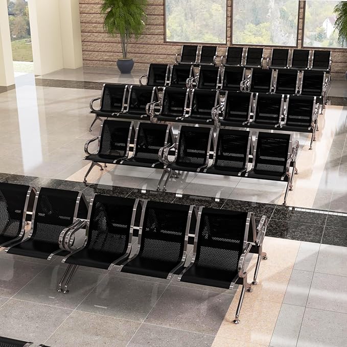 Kinfant Waiting Room Chairs Set- 3-Pieces Office Guest Reception Seat Bench with Arms for Airport, Hospital, Bank, Salon, Barbershop, Hall, Room Conference(Black Mesh)
