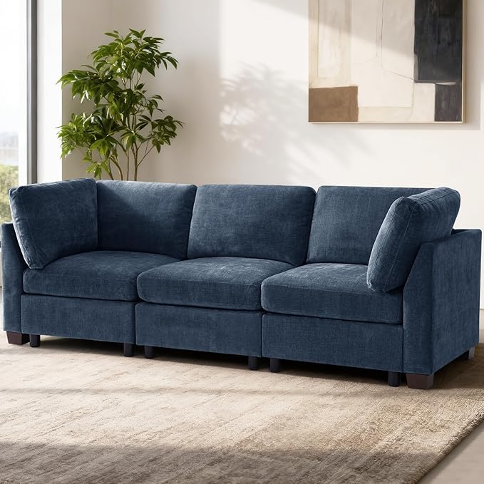 EDILLY 94 inches Oversized Modular Sectional Fabric Cloud Sofa Set, Extra Large L Shaped Couch Reversible Chaise Couch,3 Seat Modular Sofa, Blue