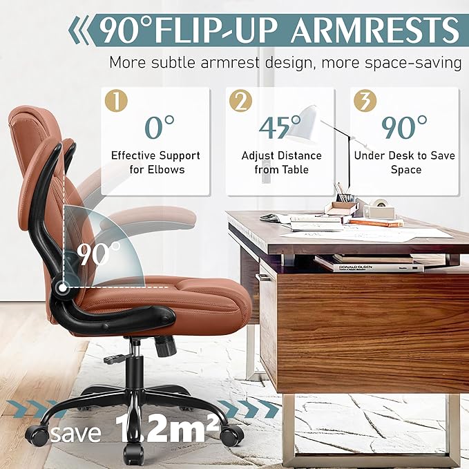 Leather Office Chair, PU Home Computer Desk Chairs with Ergonomic Back Support, 360°Swivel Free, Small Gaming Chair with Wheels and Adjustable Armrests, for Short People Use