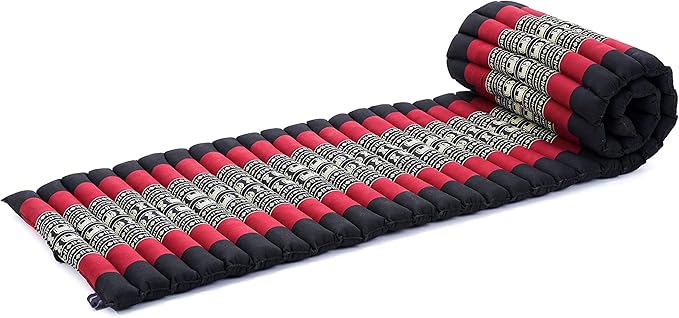Leewadee - Foldable Floor Mattress - Japanese Roll Up Futon -Trifold Tatami Mat- Guest Floor Bed - Camping Mattress - Thai Massage Mat, Kapok Filled, 75 x 20 inches, Black Red