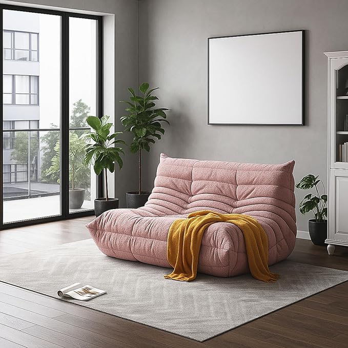 Selyteramy Bean Bag Chairs for Adults, Giant Bean Bag Chair Sofa with Memory Foam, Comfy Beanbag Loveseat Lazy Sofa for Living Room, Bedroom, Apartment, Pink