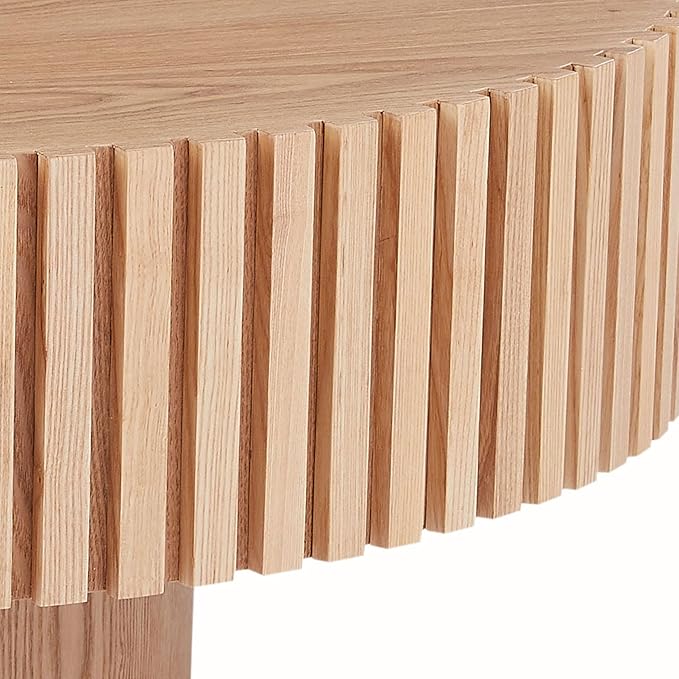 35.43''/90CM Samll Round Wood Coffee Table for Living Room, Modern Handcraft Drum Tea Table, Circle Wooden Coffee Table for Small Space Apartment (Oak, Ø35.43 x 13.77)