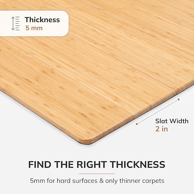 Anji Mountain Office Chairmat Thickest & Sturdy Bamboo Chairmats Highly Premium Quality Anti-Slip Heavy Duty for Multi-Purpose Hardwood Floor Office & Home Floor Protector Office Chair mat-5mm Thick