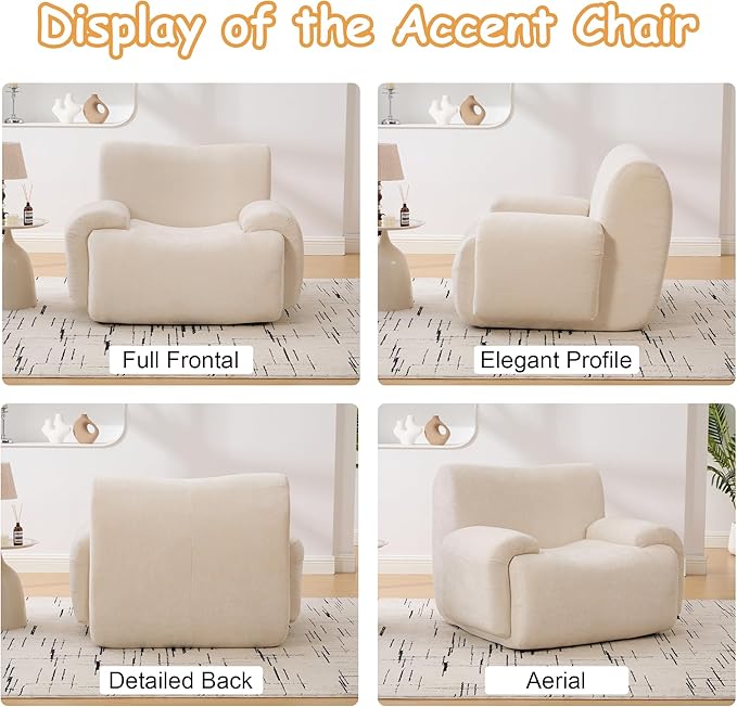 Boneless Chair, 42" W Oversized Single Sofa Chair for Living Room, Chenille Cloud Comfy Chairs, Foam Couch Armchair for Bedroom, Apartment, Office. Reading, No Assembly(Beige)