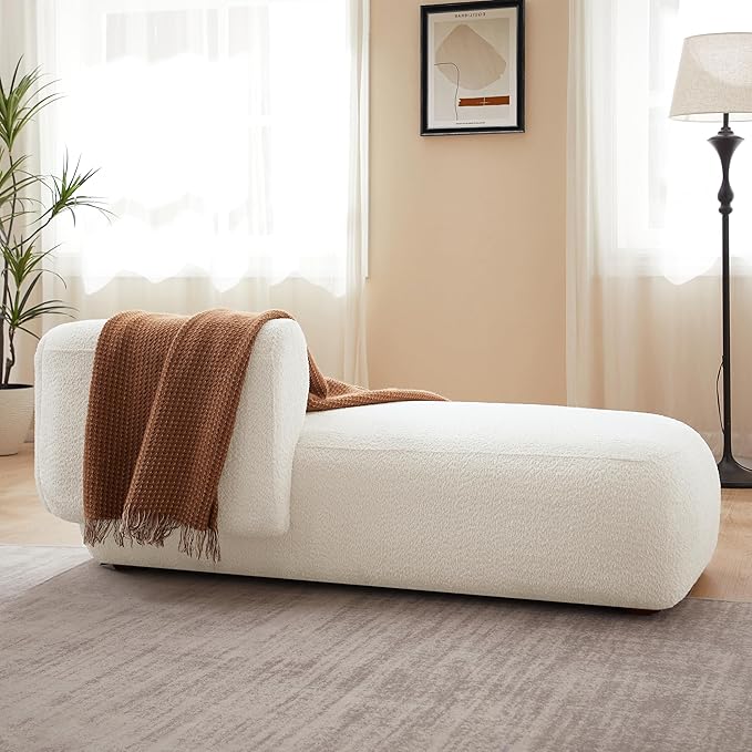 ZEKOKO Modern Boucle Chaise Lounge Chair, Indoor Living Room Furniture, Curved Design, Cream White (Left Hand, Cream)