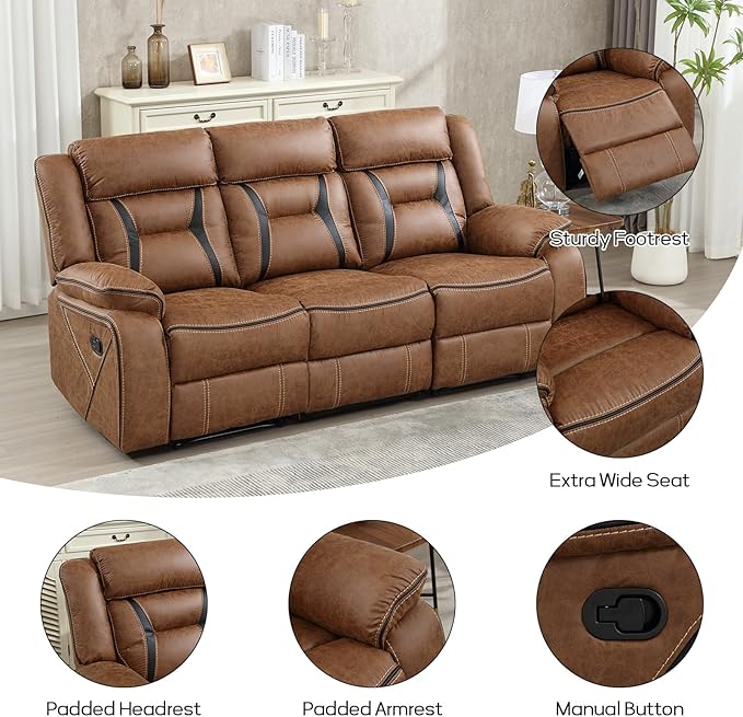 EBELLO Faux Leather Recliner Sofa Furniture Set for Living Room, 2 Recliner Chairs, 3 Seat Reclining Sofa Couch Set for Meeting Room, Brown