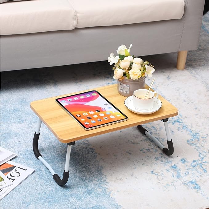 2 Pcs Foldable Laptop Table Lap Desk Mini Bed Table Portable Bed Tray Laptop Stand for Bed for Couch Sofa Working Reading Eating Children Workers School Classroom Home Office Supplies (Wood Color)