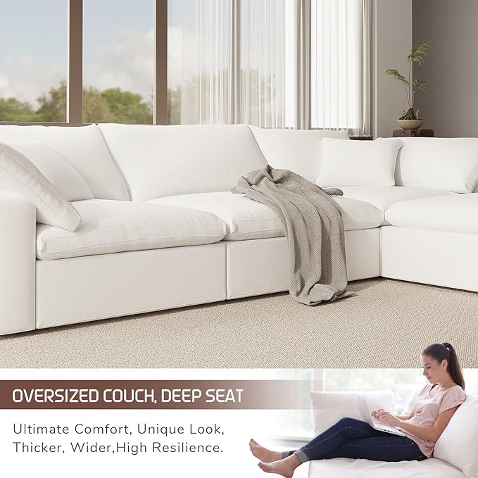 Forest aesthetics Cloud Modular Sectional Sofa,143" Down Filled Sofa 4 Seat with Chaise,Minimalist Sofa Cover Washable and Replaceable Couches for Living Room,Sectional Sofa Deep Seat