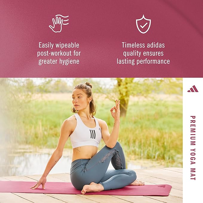adidas Premium Yoga Mat, Firm-Density Workout Mat, 5 mm