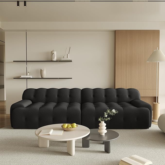 102.4inch Modular Sectional Couch,Oversized Loveseat Sofa, 3D Mesh Fabric Comfy Cloud Sofa Couches, Curved Couch for Living Room, Office, Apartment,No Assembly Required (Black, 102.4")