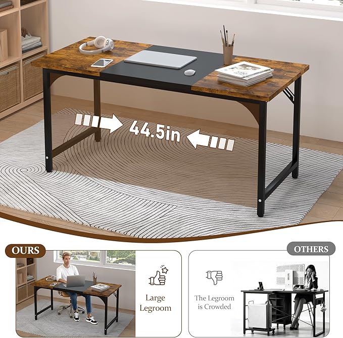 47 X 23.6 Inch Computer Desk, Office Desk w/Deeper Carbon Fiber Desktop, Modern Simple Study Table w/Sturdy Metal Frame & Large Legroom, Gaming Writing Work Desk for Home Office, Bedroom