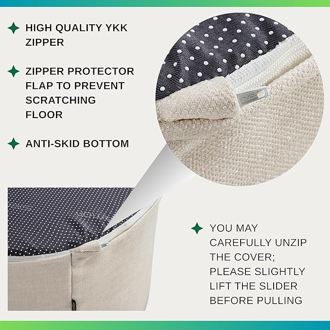 Weaverlane Large 22" Sturdy Ottoman Pouf for Living Room, Bedroom, Playroom, High Density Foam Filling Footrest, Side Table, Extra Seating Home College Dorm Décor Extra Firm (Beige)
