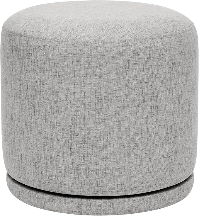 Round Pouf Ottoman & Swivel Foot Rest,Linen Vanity Stool-Upholstered Floor Chair,Footstool with Sturdy Acacia Wood Frame(500lbs),Small Coffee Table Ottoman for Living Room,Bedroom