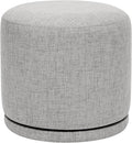 Round Pouf Ottoman & Swivel Foot Rest,Linen Vanity Stool-Upholstered Floor Chair,Footstool with Sturdy Acacia Wood Frame(500lbs),Small Coffee Table Ottoman for Living Room,Bedroom