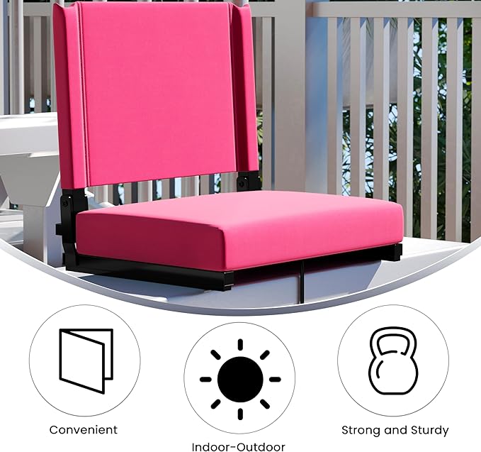 Flash Furniture Grandstand Portable Stadium Seat for Bleachers or Benches, Folding Padded Stadium Chair with Carrying Handle, 500 lb. Weight Capacity, Pink