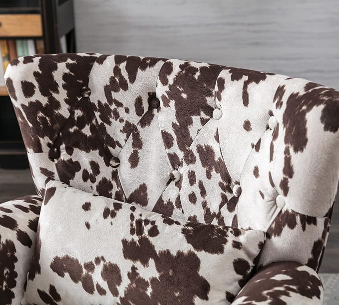 Janoray Mid Century Modern Accent Chair Upholstered Armchair Comfy Cowhide-Print Fabric Single Sofa with Tufted Wingback for Small Spaces Bedroom Living Room, Cow