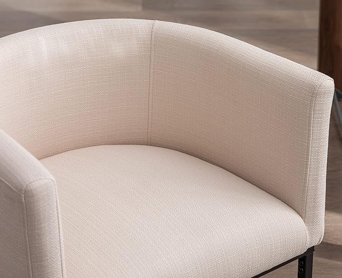 VESCASA Linen Upholstered Dining Chairs with Barrel Back, Mid Century Modern Padded Restaurant Chairs with Black Metal Frame for Kitchen, Dining Room, Set of 6, Cream