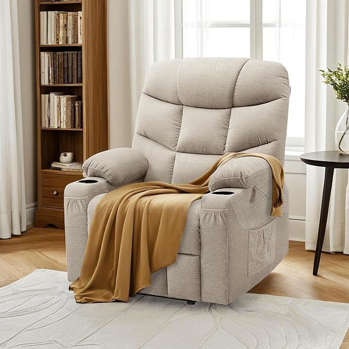 MCombo Power Lift Recliner Chair with Extended Footrest for Elderly People, Fabric 7287 (Oatmeal, Medium)