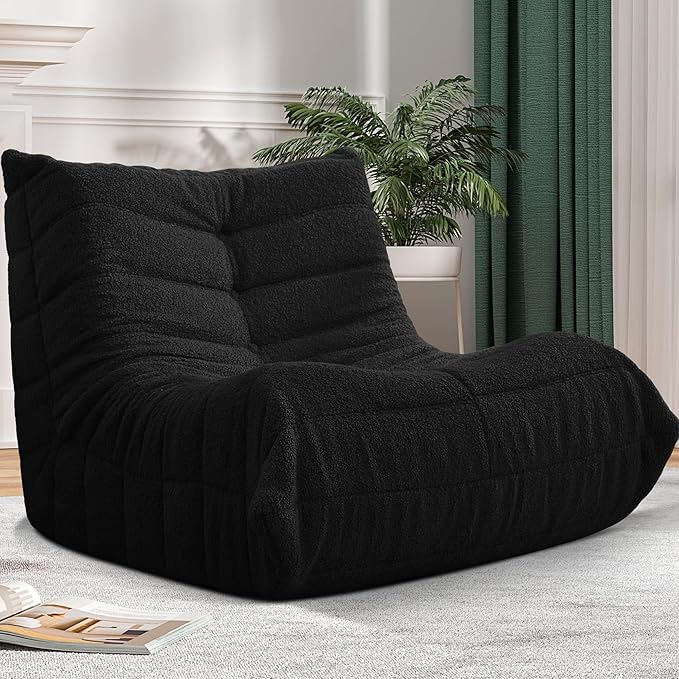 Bean Bag Chair Big Sofa Beanbag Chair for Adults Fireside Chair Bean Bag Lounger with Memory Foam Filled for Home,Apartment or Gaming Venue(Black Teddy)