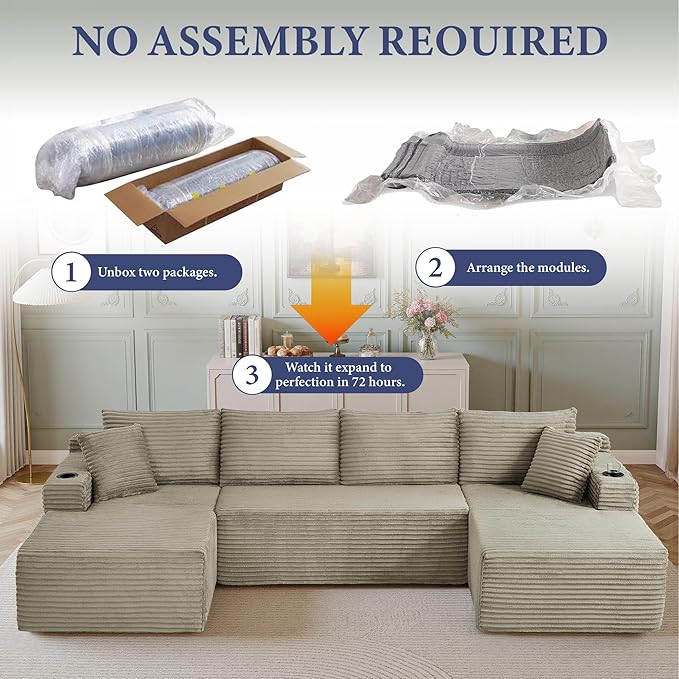 96" Sectional Couches for Living Room Cloud Couch Sofa with L-Shape Upholstered Boneless Couchs Modern Modular Sectional Couch with Chaise (Camel, 133" W+U Facing Chaise)