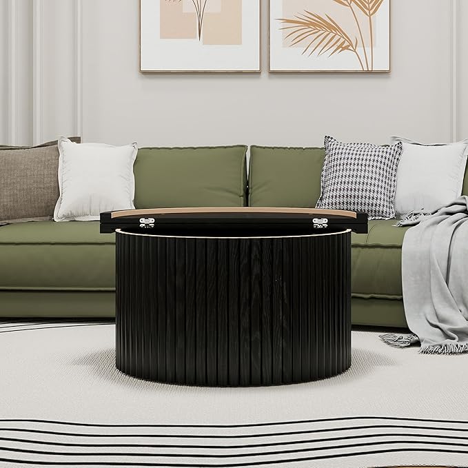 31.54" Round Coffee Table,Modern Drum Side Accent End Table for Living Room,Apartment,Black