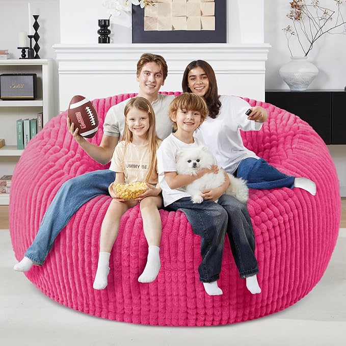 Homguava 6 FT Bean Bag Chair,6' Big Bean Bag,Giant Bean Bag Chairs for Adults with Memory Foam Filled,Comfy Large Beanbag Chairs Soft Bean Bag Sofa with Dutch Corded Plush Cover-Pink