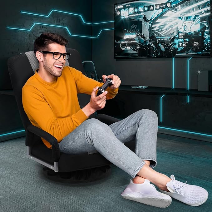 Swivel Gaming Chair 360 Degree Multipurpose 2PACK Floor Chair w/Armrest & 6 Adjustable Postions Backrest for Adults & Kids, for Reading, Gaming, Watching, Relaxing, Grey
