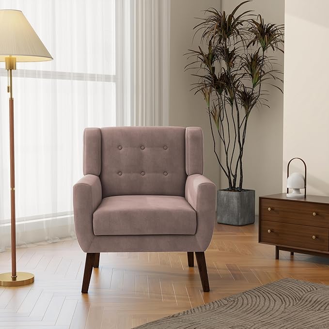 DREAMSIDEA Accent Chair, Modern Velvet Arm Chair for Living Room, Bedroom, Comfy High-Resilient Sponge Reading Chair for Small Spaces （Velvet Silk Pink, Set of 2