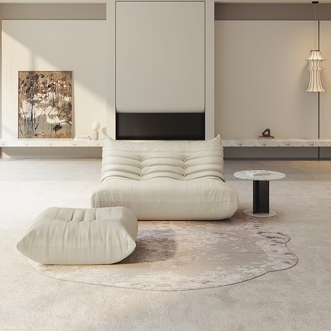 Bean Bag Chair for Adults, Fireside Chair Lazy Floor Sofa, Modern PU Faux Leather Caterpillar Sofa Couch, Armless Foam Lounger Tatami Recliner Bean Bag Couch for Living Room Bedroom Dorm Office