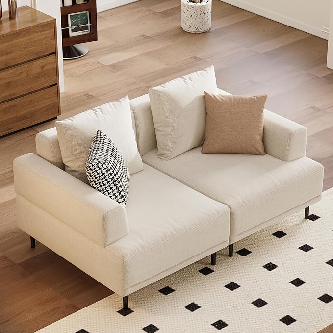 Modular Sectional Sofa for Living Room, 66.1" Wide Mid-Century Modern Fabric Couch with Cozy Seating, Suitable for Living Room, Bedroom & Daily Relaxation - Beige