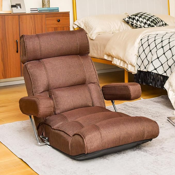 Giantex Adjustable Folding Sofa Chair - Lazy Floor Chair with Infinitely Adjustable Backrest, Extendable Armrest & Seat, Couch Recliner for Meditation, Reading, Gaming Floor Chairs for Adults (Brown)