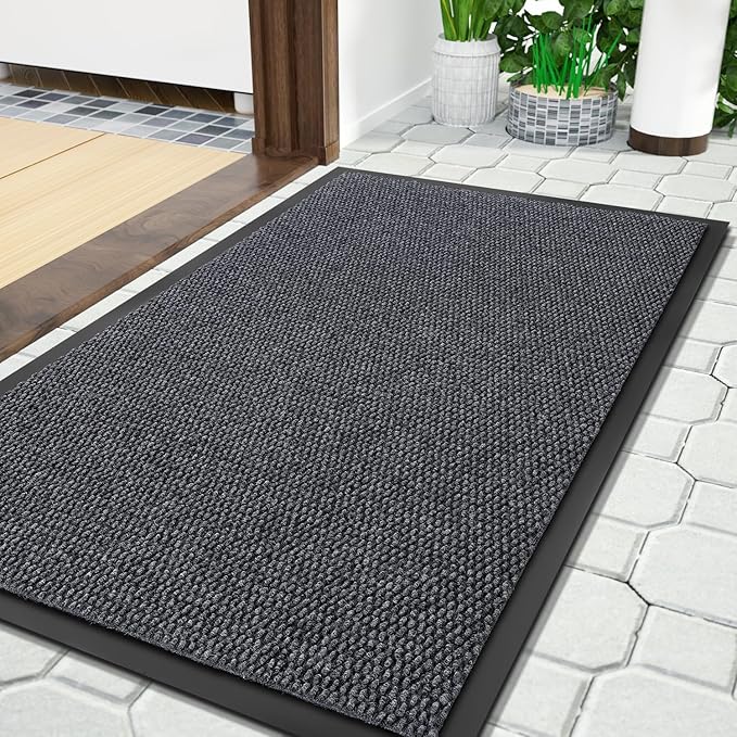 Yimobra Doormat Outdoor Indoor Entrance 36 x 17, All-Season All-Weather Front Door Mat, 100% Waterproof Welcome Matt for Floor Garage Outside Entry, Stain and Fade Resistant,Gray White