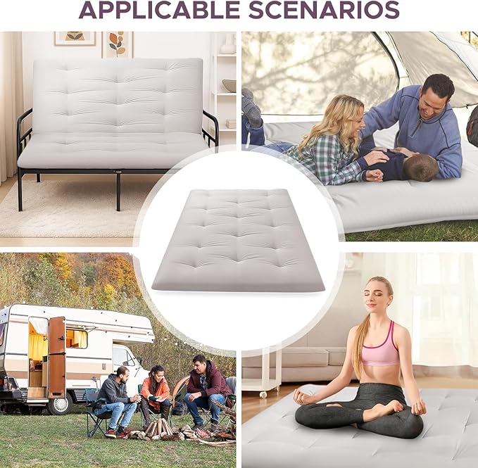 Japanese Floor Futon Mattress, 100% Cotton 2.5" Thicken Foldable Mattress Tatami Mat Sleeping Pad, High Density Foam, Ideal for Comfort and Support, Kids Floor Lounger Pillow Bed Sofa, Grey, Twin