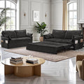 GRAINLLE Pull Out Couch,Loveseat Convertible Sleeper Sofa Bed with USB,Pull Out Sofa Bed Side Storage,2 Pillows,Corduroy Sleeper Couch for Living Room,Bedroom,Apartment,Pet-Friendly(Black, 59.5'')