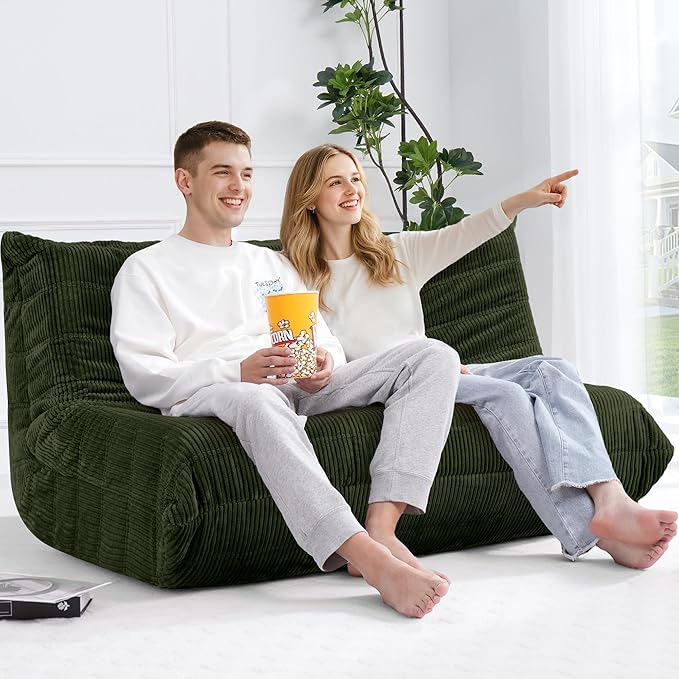 Bean Bag Chair,Giant Beanbag Chairs for Adults,Comfy Large Fireside Chair Lazy Sofa,Corduroy Bean Bag Lounger with Memory Foam Filled,Floor Sofa Couch for Home,Living Room (Green, Loveseat)