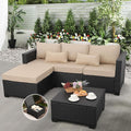 Outdoor Furniture Set 3 Pieces Wicker Patio Furniture Outdoor Sectional Patio Couch Outdoor Coffee Table with Storage All-weather Non-slip Cushions Waterproof Covers, Khaki