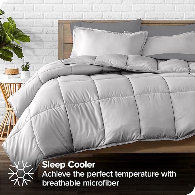 Bare Home Bed-in-A-Bag 7 Piece Comforter & Sheet Set - Queen - Goose Down Alternative - Ultra-Soft 1800 Premium - Bedding Set (Queen, Light Grey/Grey)