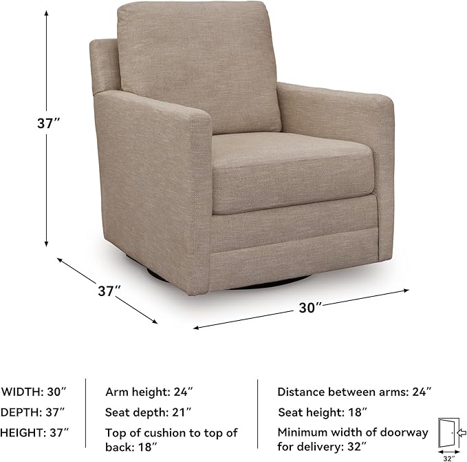 Signature Design by Ashley Freybourne Next-Gen Nuvella Casual Stain Resistant Swivel Accent Chair with Reversible Cushions, Light Brown